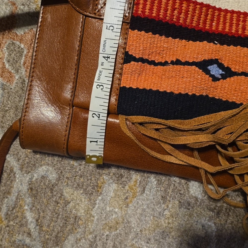 Brown Leather Tote Bag with Fringe and Pattern - Picture 12 of 14